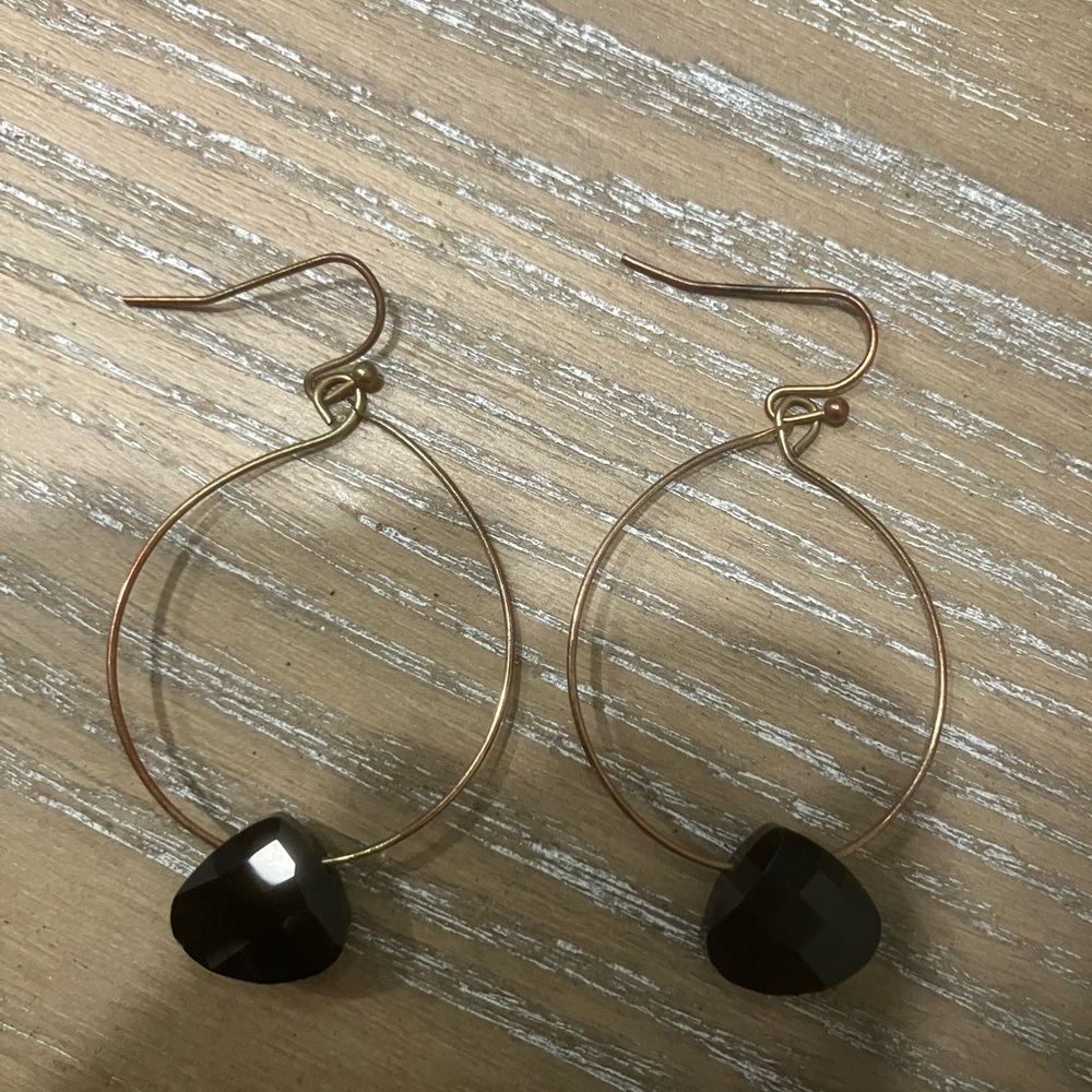 Dangling Pierced Costume Jewelry Earrings with Black Bead About 2 1/4 inches